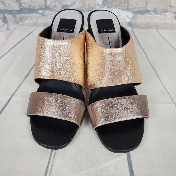 Dolce Vita Rocko Metallic Leather Mule Slides Rose  Gold Pewter Size 8.5 - Picture 9 of 16